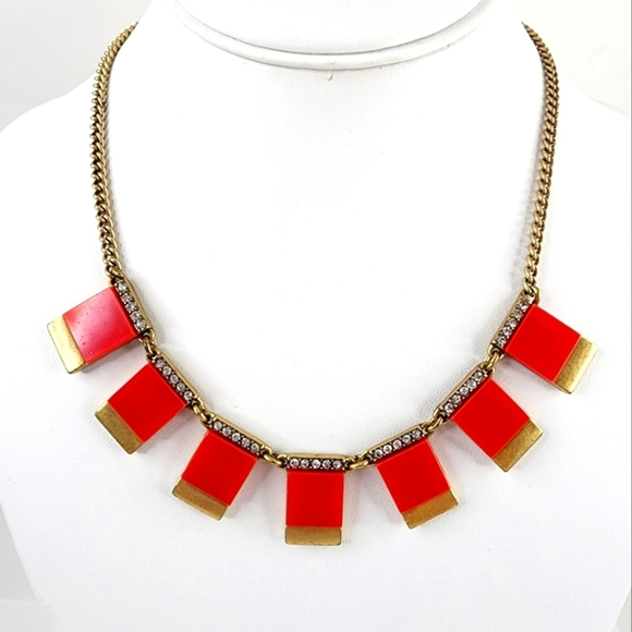 J. Crew art deco statement necklace with red orange pop color - Picture 6 of 6